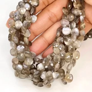 Grey Moonstone 6-10.5mm Briolette Heart Shape AA+ Grade Gemstone Beads Lot - Total 10 Strands of 7 Inch.