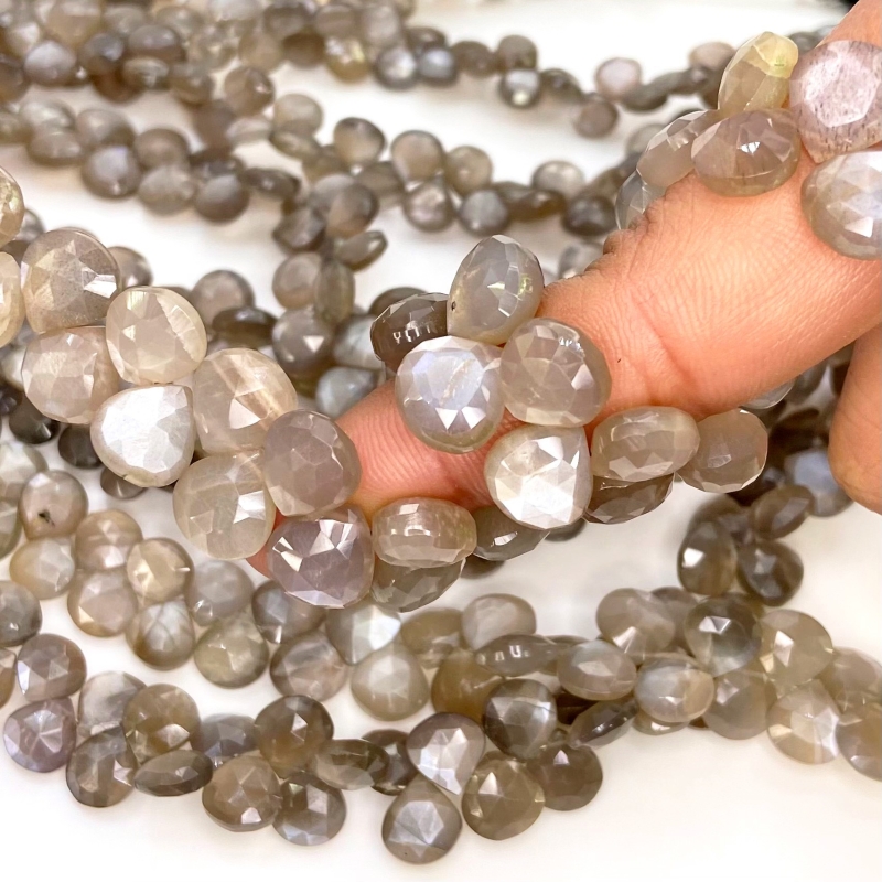 Grey Moonstone 6-10.5mm Briolette Heart Shape AA+ Grade Gemstone Beads Lot - Total 10 Strands of 7 Inch.