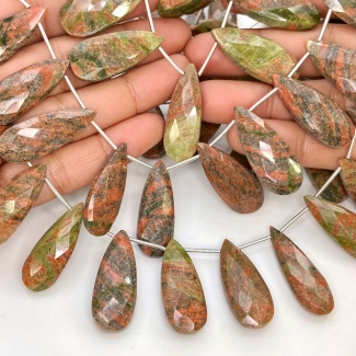 Unakite 25-32mm Briolette Pear Shape AA+ Grade Gemstone Beads Lot - Total 7 Strands of 9 Inch.