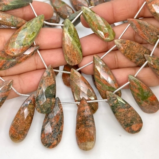 Unakite 25-34mm Briolette Pear Shape AA+ Grade Gemstone Beads Lot - Total 6 Strands of 9 Inch.
