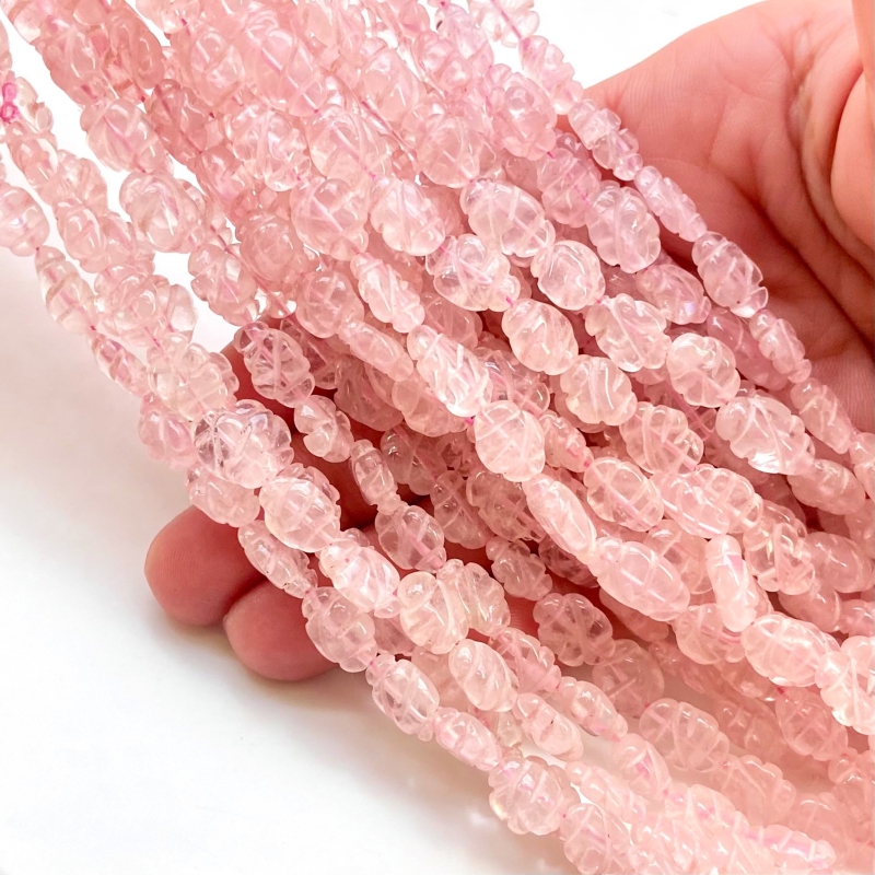 Rose Quartz 8-10mm Carved Oval Shape A+ Grade Gemstone Beads Strand - Total 1 Strand of 13 Inch.