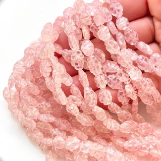 Rose Quartz 8-10mm Carved Oval Shape A+ Grade Gemstone Beads Strand - Total 1 Strand of 13 Inch.