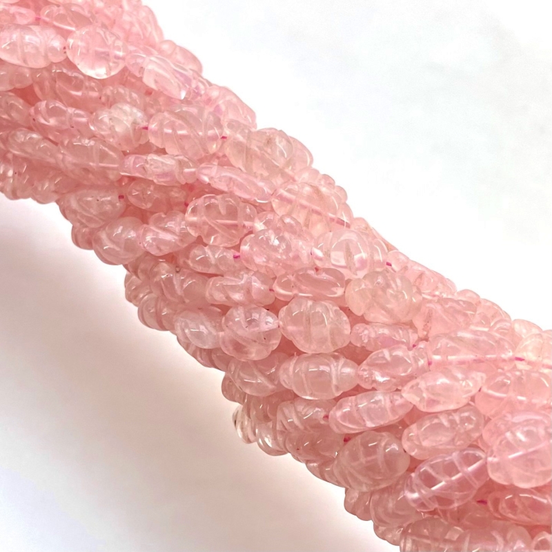 Rose Quartz 8-10mm Carved Oval Shape A+ Grade Gemstone Beads Strand - Total 1 Strand of 13 Inch.