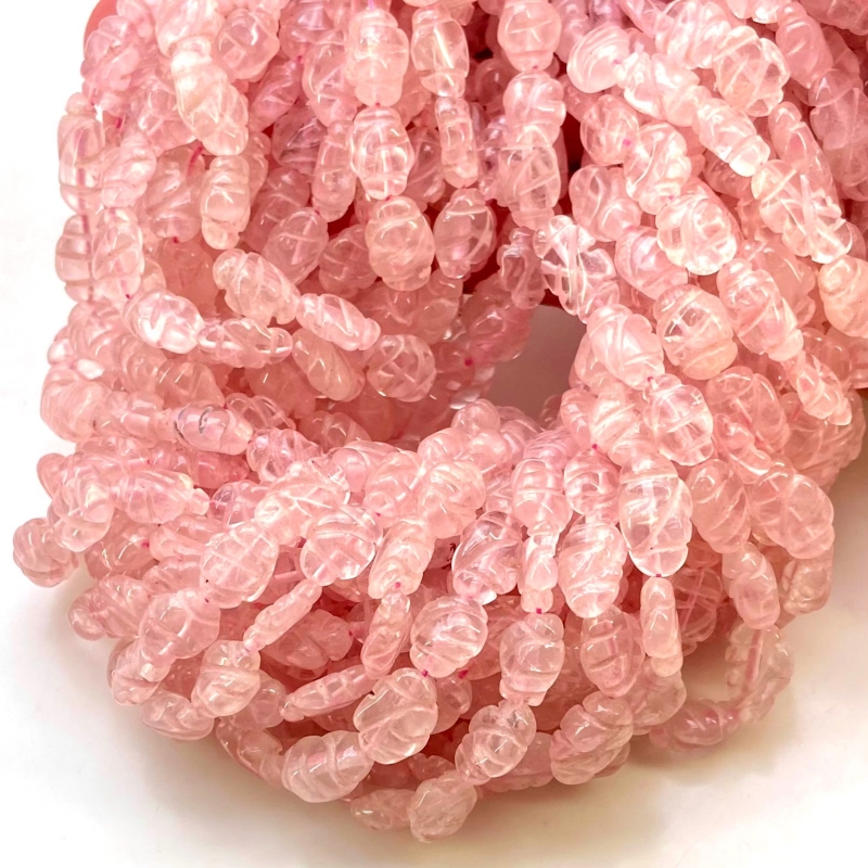 Rose Quartz 8-10mm Carved Oval Shape A+ Grade Gemstone Beads Strand - Total 1 Strand of 13 Inch.