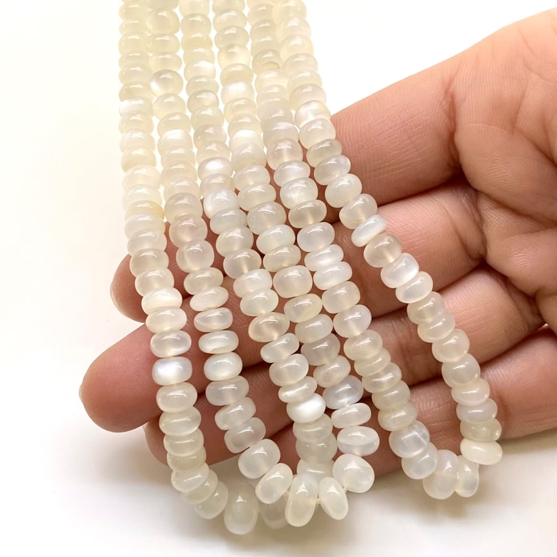 White Moonstone 4-8mm Smooth Rondelle Shape AAA Grade Gemstone Beads Strand - Total 1 Strand of 18 Inch.