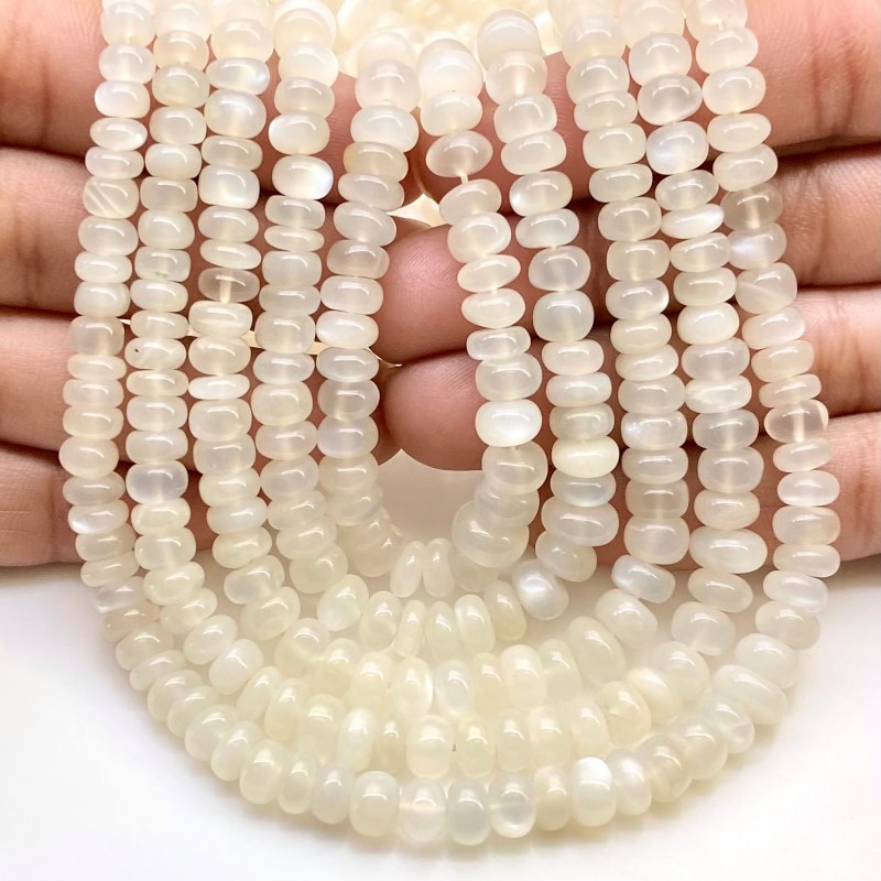 White Moonstone 4-8mm Smooth Rondelle Shape AAA Grade Gemstone Beads Strand - Total 1 Strand of 18 Inch.
