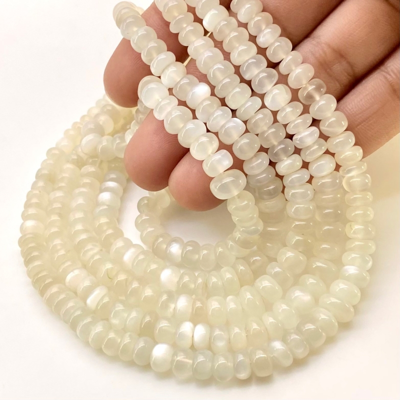 White Moonstone 4-8mm Smooth Rondelle Shape AAA Grade Gemstone Beads Strand - Total 1 Strand of 18 Inch.