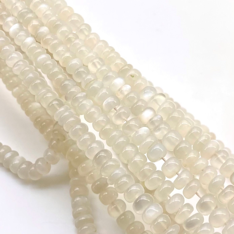 White Moonstone 4-8mm Smooth Rondelle Shape AAA Grade Gemstone Beads Strand - Total 1 Strand of 18 Inch.
