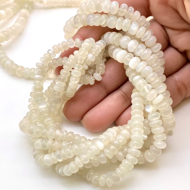 White Moonstone 4-8mm Smooth Rondelle Shape AAA Grade Gemstone Beads Strand - Total 1 Strand of 18 Inch.