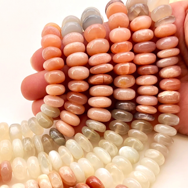 Multi Moonstone 10-12mm Smooth Rondelle Shape AA Grade Gemstone Beads Strand - Total 1 Strand of 13 Inch.