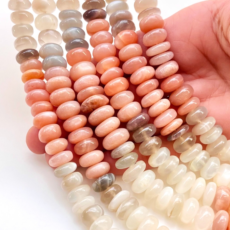 Multi Moonstone 10-12mm Smooth Rondelle Shape AA Grade Gemstone Beads Strand - Total 1 Strand of 13 Inch.