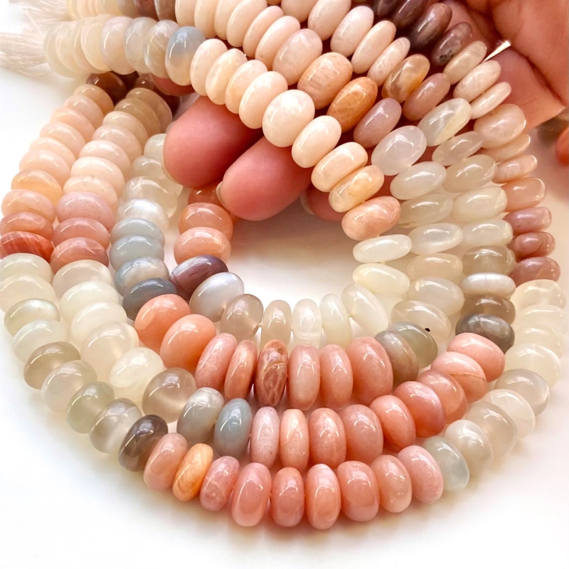 Multi Moonstone 10-12mm Smooth Rondelle Shape AA Grade Gemstone Beads Strand - Total 1 Strand of 13 Inch.
