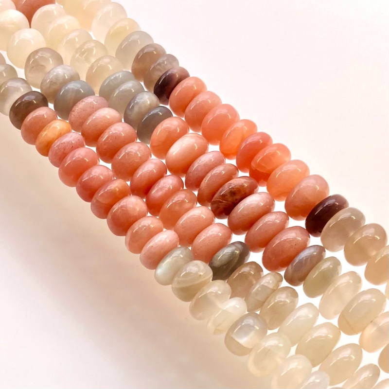 Multi Moonstone 10-12mm Smooth Rondelle Shape AA Grade Gemstone Beads Strand - Total 1 Strand of 13 Inch.