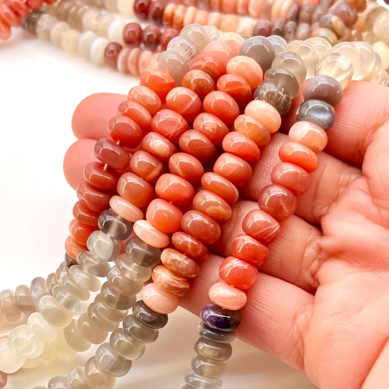 Multi Moonstone 8-9mm Smooth Rondelle Shape AA Grade Gemstone Beads Strand - Total 1 Strand of 13 Inch.