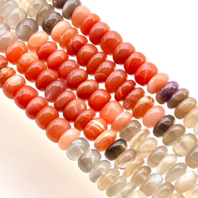 Multi Moonstone 8-9mm Smooth Rondelle Shape AA Grade Gemstone Beads Strand - Total 1 Strand of 13 Inch.