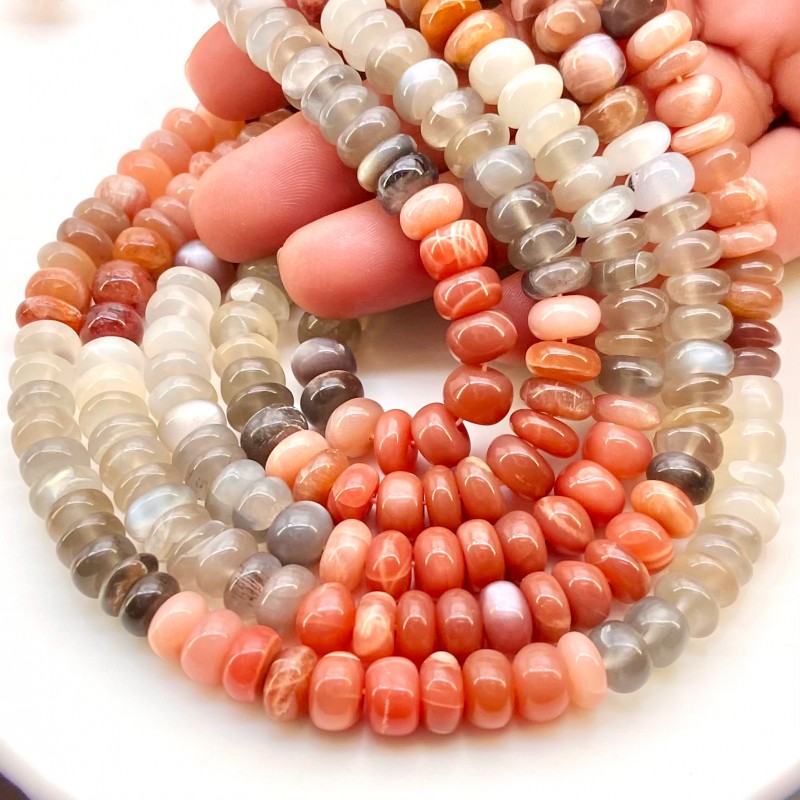 Multi Moonstone 8-9mm Smooth Rondelle Shape AA Grade Gemstone Beads Strand - Total 1 Strand of 13 Inch.