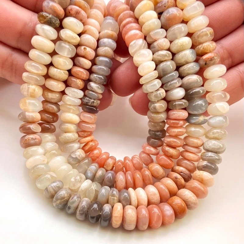 Multi Moonstone 8-11mm Smooth Rondelle Shape AA Grade Gemstone Beads Lot - Total 10 Strands of 13 Inch.