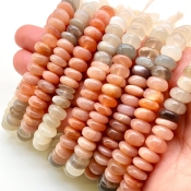 Multi Moonstone 9-10mm Smooth Rondelle Shape AA Grade Gemstone Beads Strand - Total 1 Strand of 13 Inch.