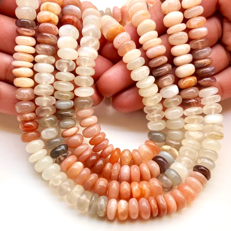 Multi Moonstone 9-10mm Smooth Rondelle Shape AA Grade Gemstone Beads Strand - Total 1 Strand of 13 Inch.