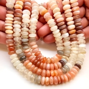 Multi Moonstone 9-10mm Smooth Rondelle Shape AA Grade Gemstone Beads Strand - Total 1 Strand of 13 Inch.