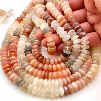 Multi Moonstone 9-10mm Smooth Rondelle Shape AA Grade Gemstone Beads Strand - Total 1 Strand of 13 Inch.