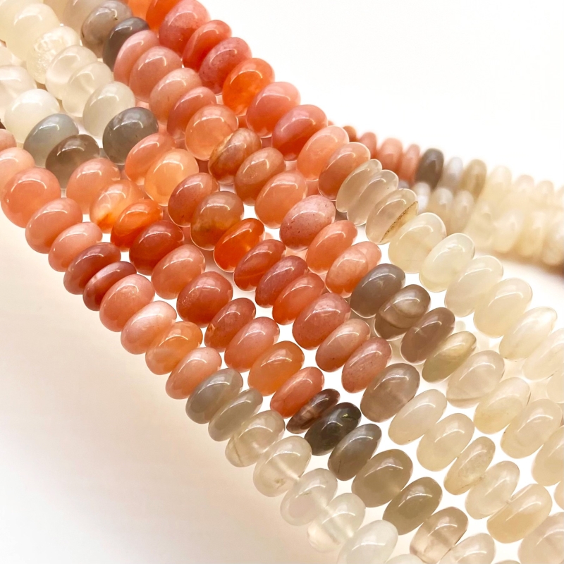 Multi Moonstone 9-10mm Smooth Rondelle Shape AA Grade Gemstone Beads Strand - Total 1 Strand of 13 Inch.