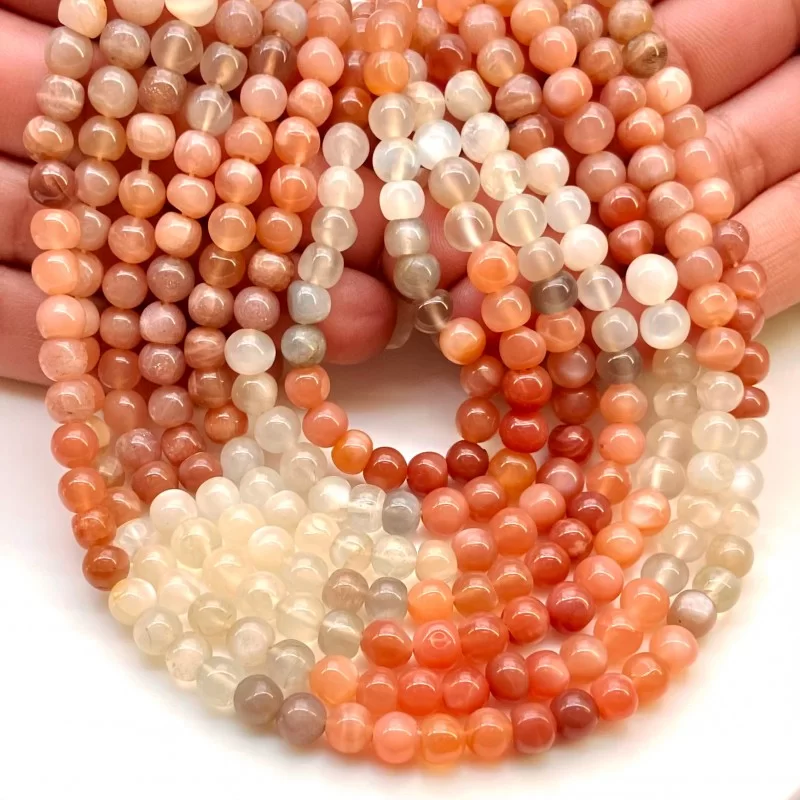 Multi Moonstone 5.5-6.5mm Smooth Round Shape A Grade Gemstone Beads Strand - Total 1 Strand of 13 Inch.