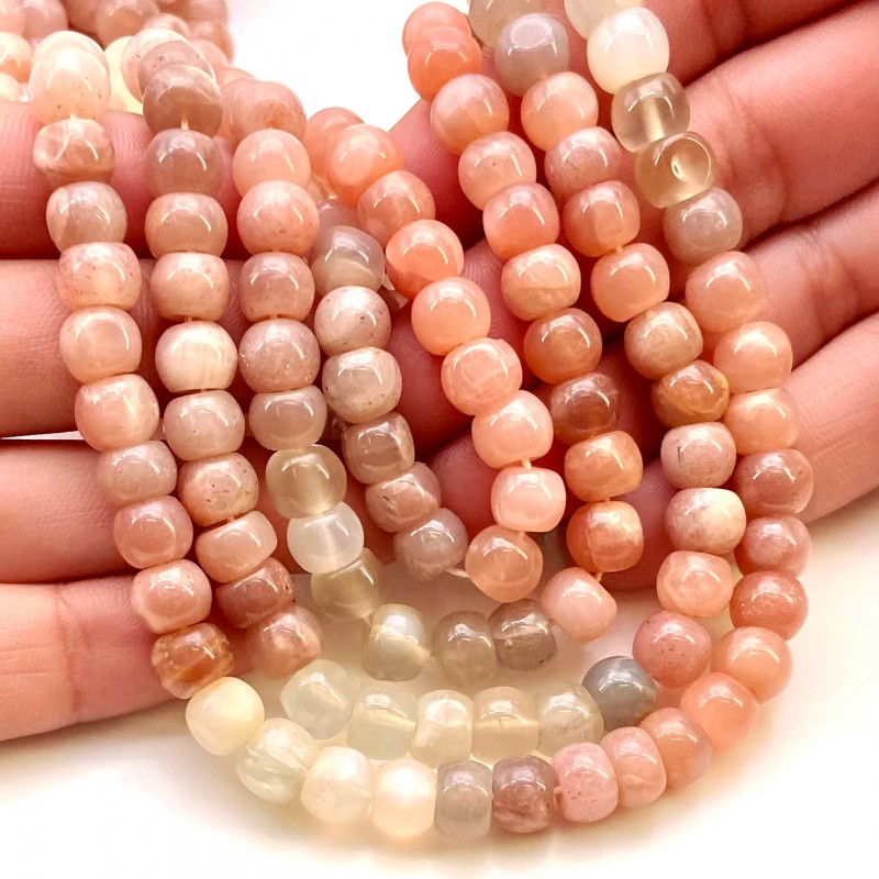 Multi Moonstone 6-8mm Smooth Rondelle Shape A Grade Gemstone Beads Strand - Total 1 Strand of 15 Inch.