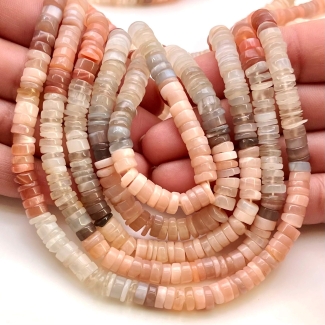Multi Moonstone 6-7mm Smooth Wheel Shape AA Grade Gemstone Beads Strand - Total 1 Strand of 13 Inch.