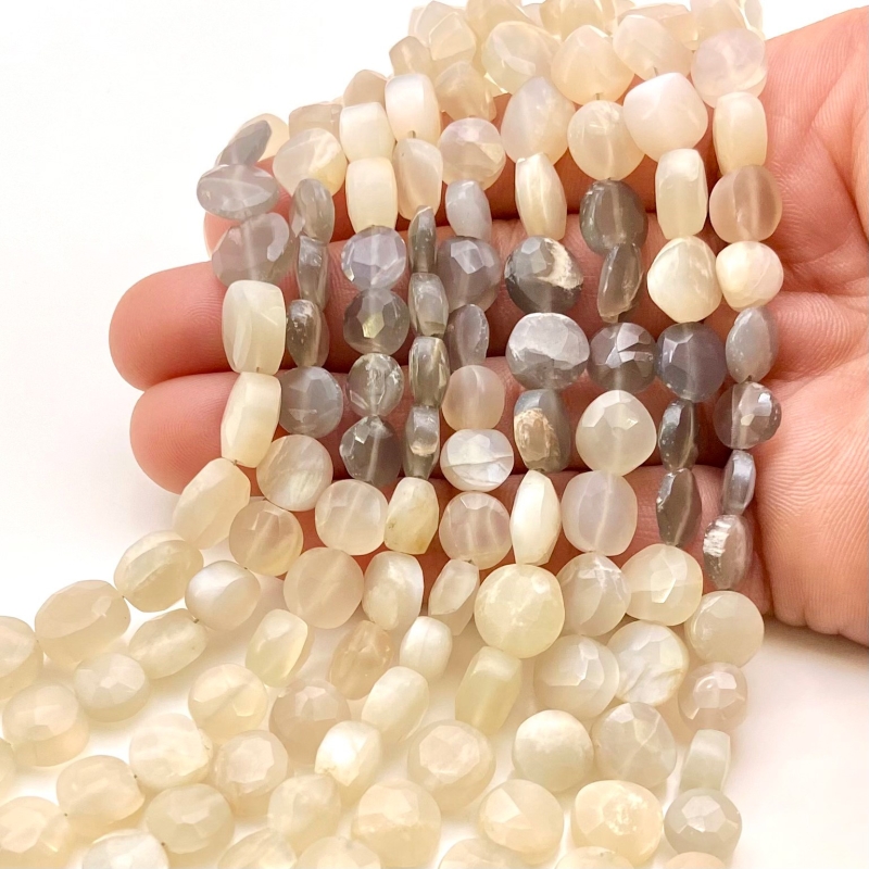 Multi Moonstone 7-10mm Briolette Coin Shape A Grade Gemstone Beads Lot - Total 9 Strands of 8 Inch.