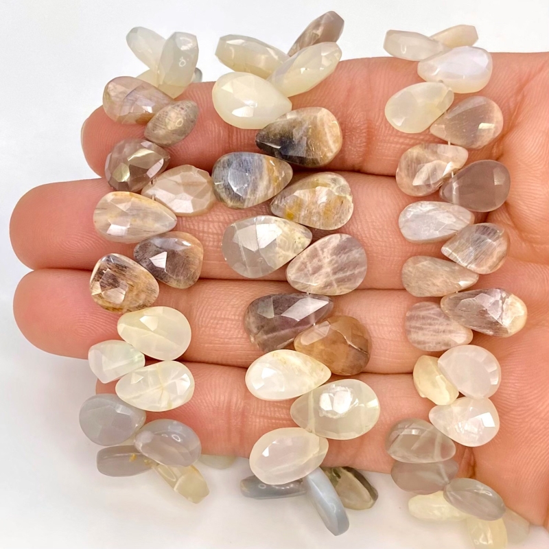 Multi Moonstone 10-13mm Briolette Pear Shape A Grade Gemstone Beads Lot - Total 5 Strands of 7 Inch.