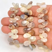 Multi Moonstone 10-13mm Briolette Pear Shape A Grade Gemstone Beads Lot - Total 5 Strands of 7 Inch.
