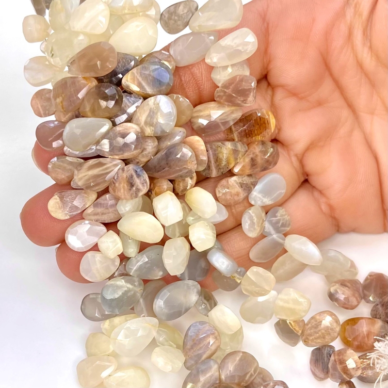 Multi Moonstone 10-13mm Briolette Pear Shape A Grade Gemstone Beads Lot - Total 5 Strands of 7 Inch.