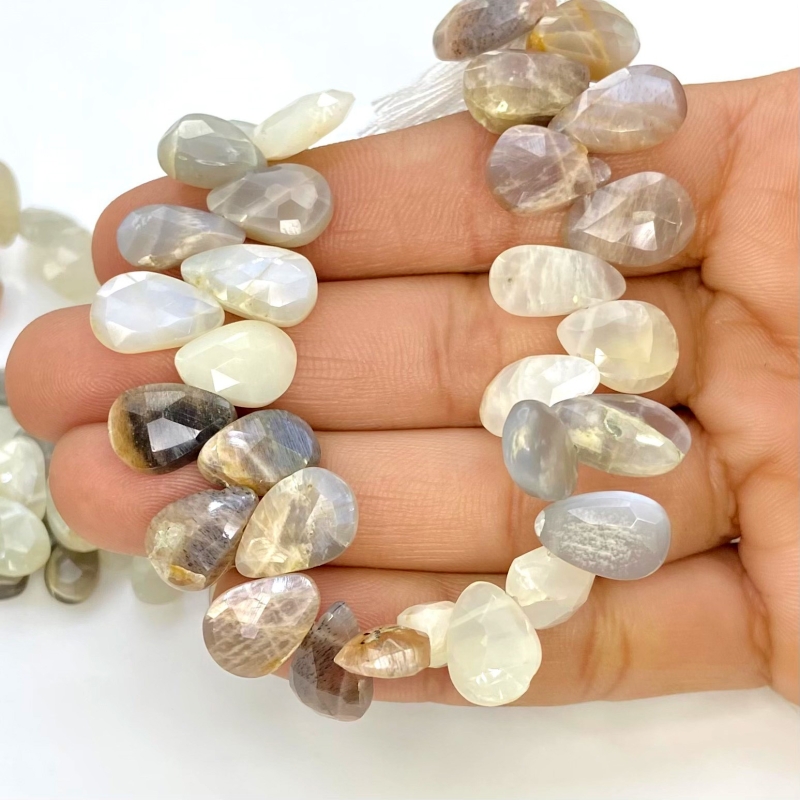 Multi Moonstone 10-13mm Briolette Pear Shape A Grade Gemstone Beads Lot - Total 5 Strands of 7 Inch.