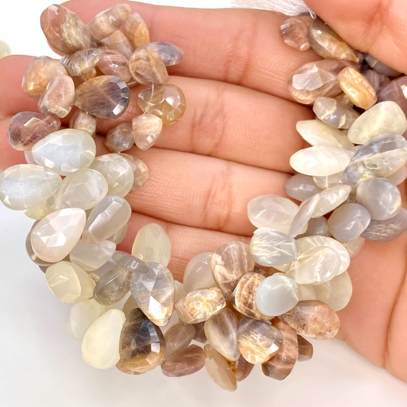Multi Moonstone 10-13mm Briolette Pear Shape A Grade Gemstone Beads Lot - Total 5 Strands of 7 Inch.