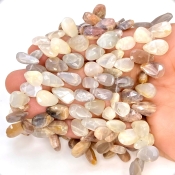 Multi Moonstone 10-13mm Briolette Pear Shape A Grade Gemstone Beads Lot - Total 5 Strands of 7 Inch.