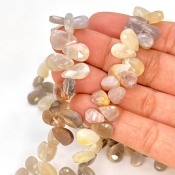 Multi Moonstone 9-13mm Briolette Pear Shape A Grade Gemstone Beads Lot - Total 6 Strands of 7 Inch.
