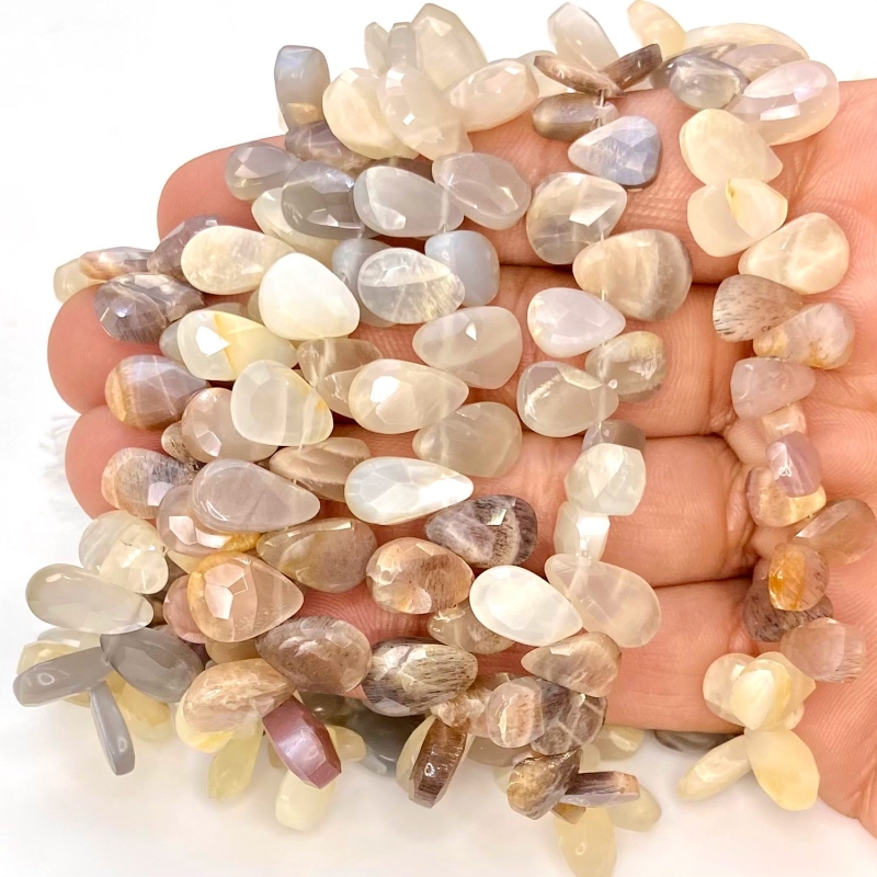 Multi Moonstone 9-13mm Briolette Pear Shape A Grade Gemstone Beads Lot - Total 6 Strands of 7 Inch.