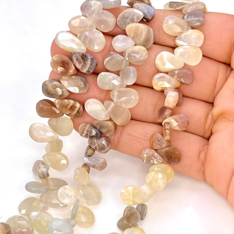 Multi Moonstone 9-13mm Briolette Pear Shape A Grade Gemstone Beads Lot - Total 6 Strands of 7 Inch.