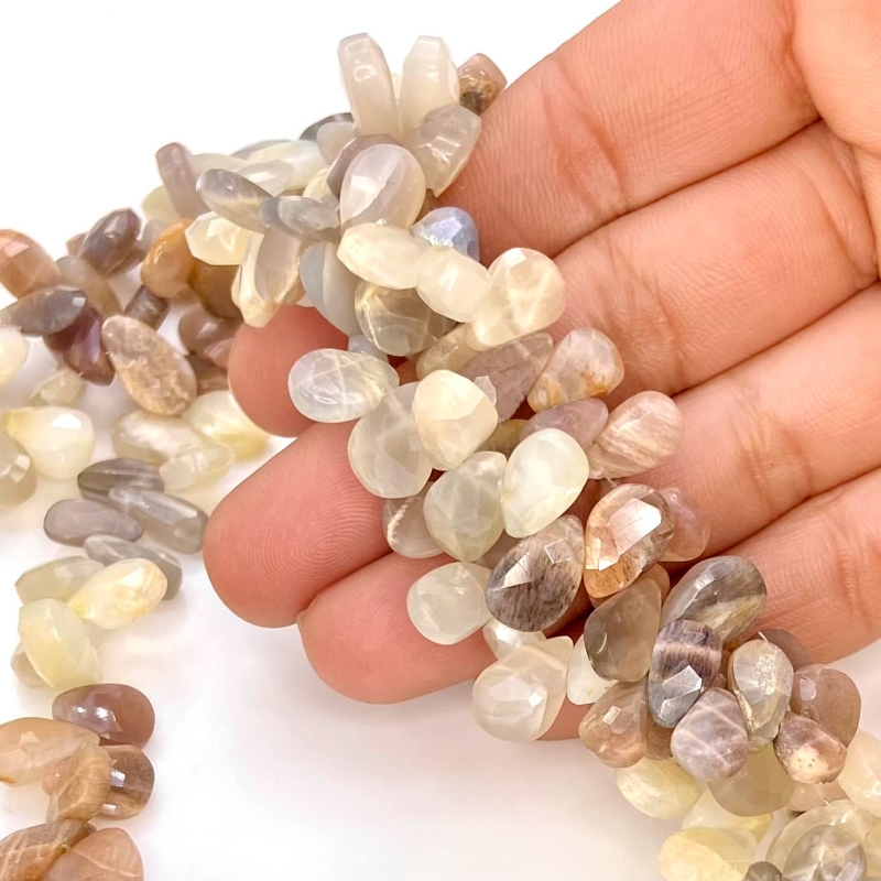 Multi Moonstone 9-13mm Briolette Pear Shape A Grade Gemstone Beads Lot - Total 6 Strands of 7 Inch.