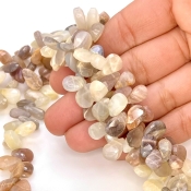 Multi Moonstone 9-13mm Briolette Pear Shape A Grade Gemstone Beads Lot - Total 6 Strands of 7 Inch.