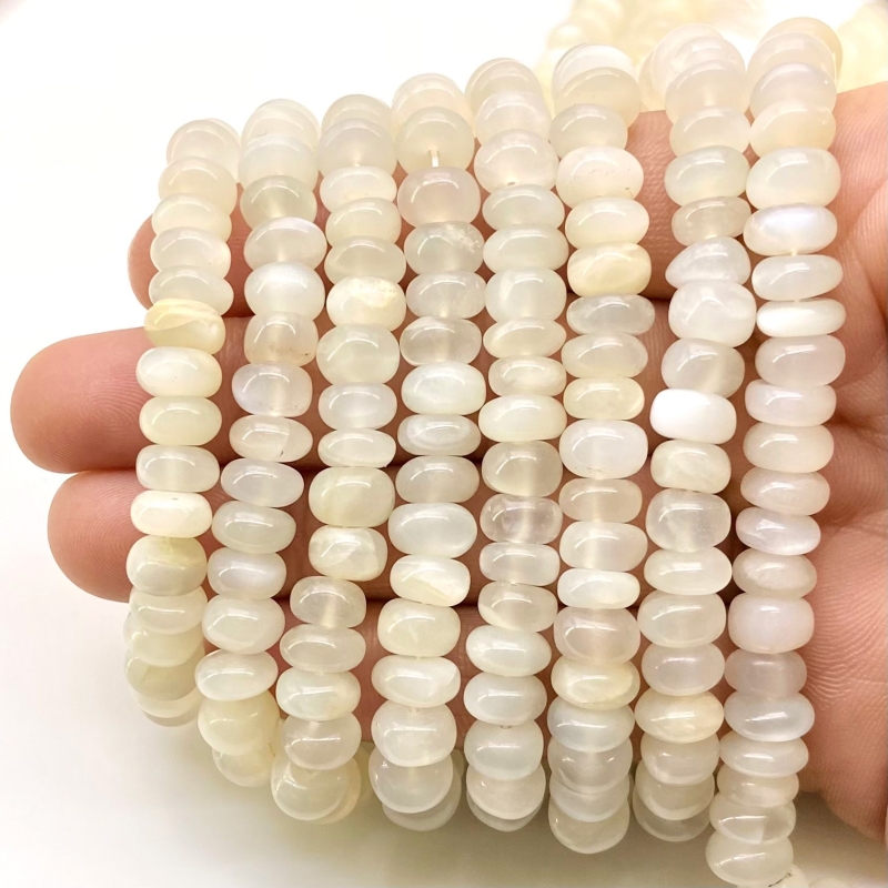 White Moonstone 7-8mm Smooth Rondelle Shape AA Grade Gemstone Beads Strand - Total 1 Strand of 13 Inch.