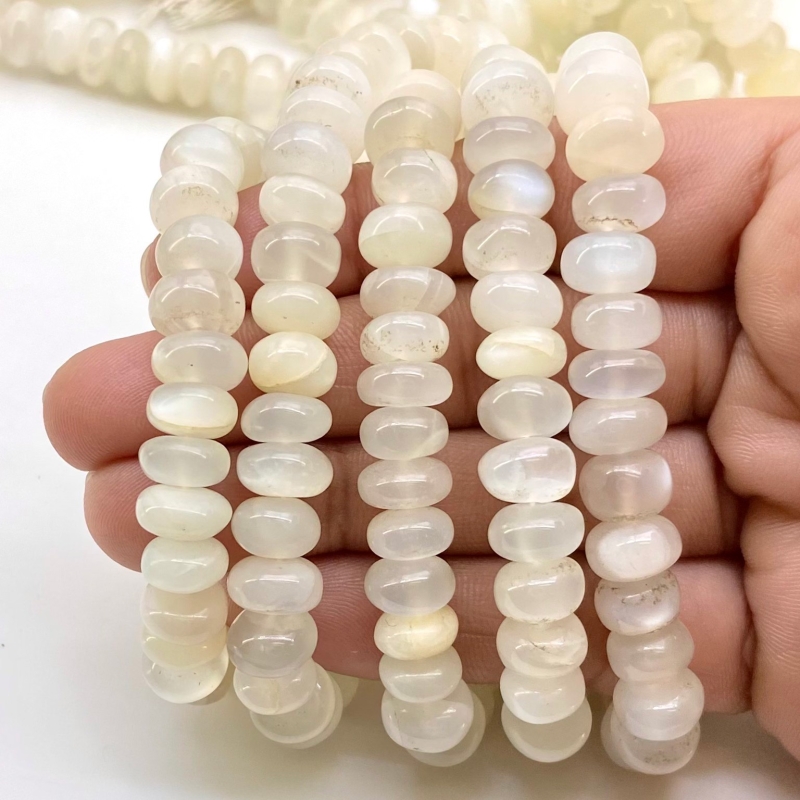 White Moonstone 8-9mm Smooth Rondelle Shape AA Grade Gemstone Beads Strand - Total 1 Strand of 13 Inch.