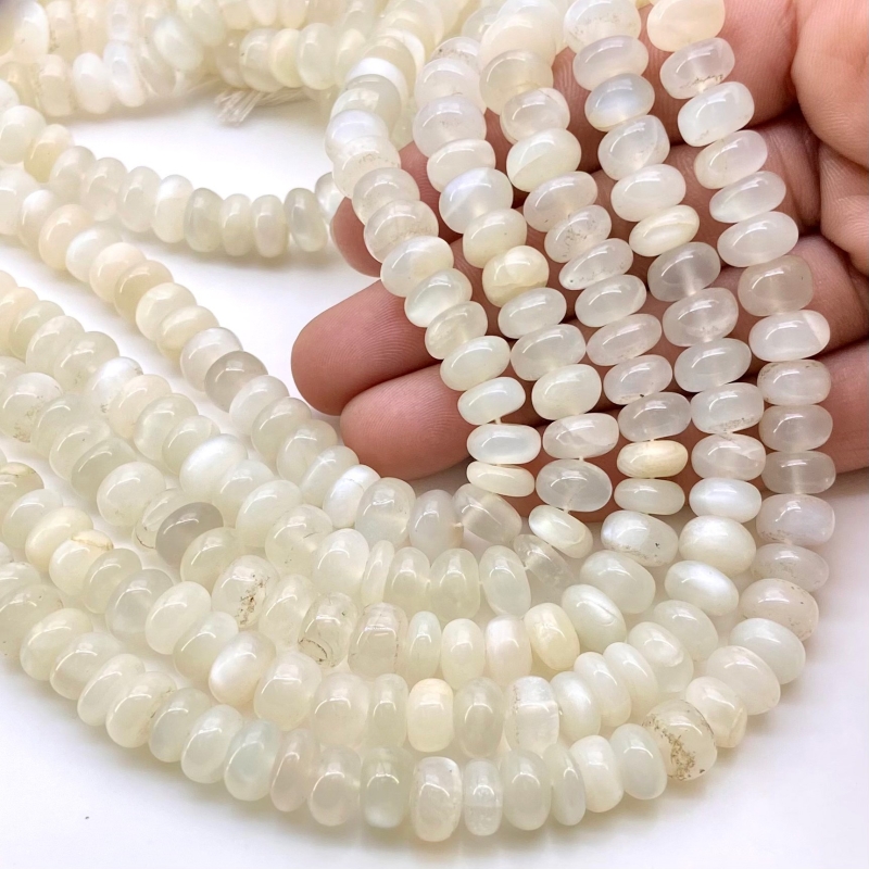 White Moonstone 8-9mm Smooth Rondelle Shape AA Grade Gemstone Beads Strand - Total 1 Strand of 13 Inch.