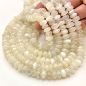 White Moonstone 8-9mm Smooth Rondelle Shape AA Grade Gemstone Beads Strand - Total 1 Strand of 13 Inch.