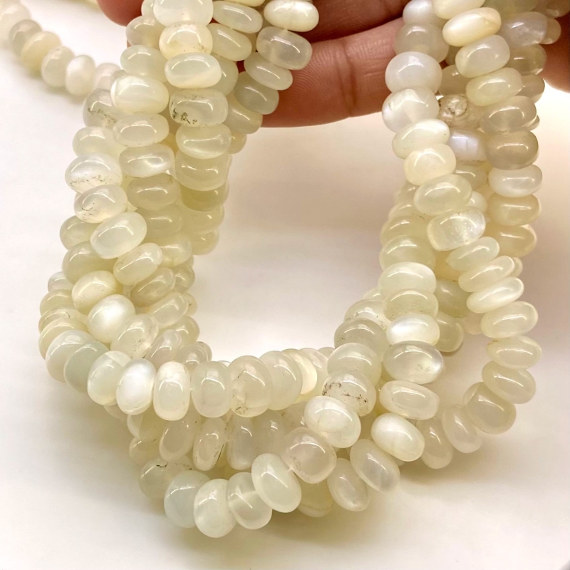 White Moonstone 8-9mm Smooth Rondelle Shape AA Grade Gemstone Beads Strand - Total 1 Strand of 13 Inch.