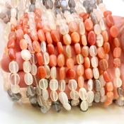 Multi Moonstone 7.5-11.5mm Smooth Oval Shape A Grade Gemstone Beads Strand - Total 1 Strand of 15 Inch.