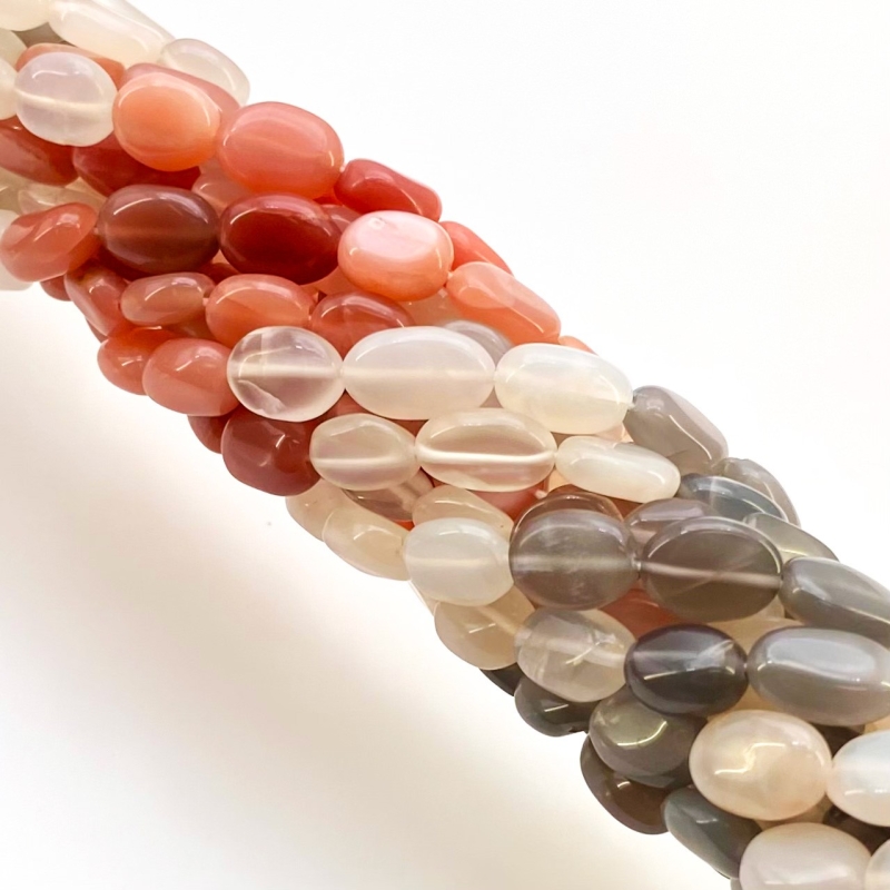 Multi Moonstone 7.5-11.5mm Smooth Oval Shape A Grade Gemstone Beads Strand - Total 1 Strand of 15 Inch.