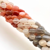 Multi Moonstone 7.5-11.5mm Smooth Oval Shape A Grade Gemstone Beads Strand - Total 1 Strand of 15 Inch.