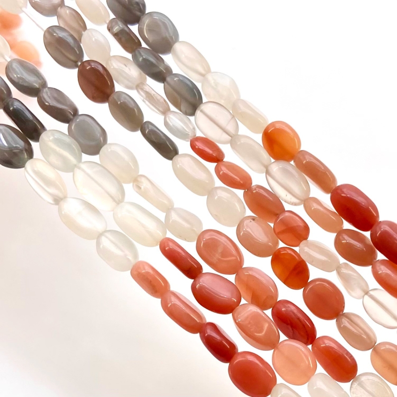 Multi Moonstone 7.5-11.5mm Smooth Oval Shape A Grade Gemstone Beads Strand - Total 1 Strand of 15 Inch.